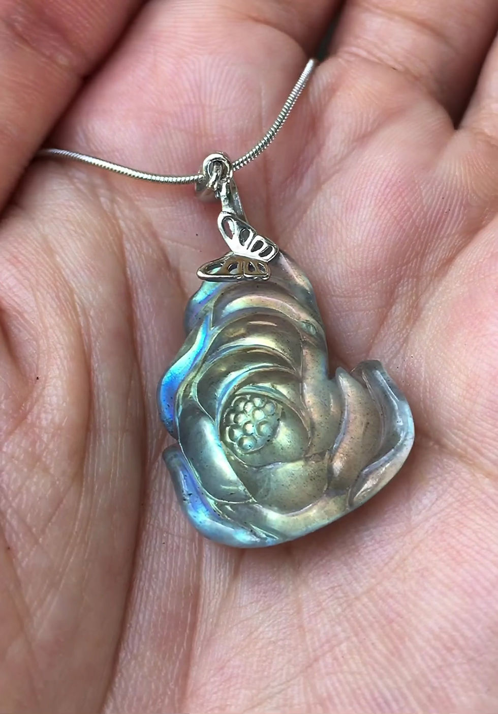 縮圖：Labradorite | 天然石 彩虹光 拉長石 花 頸鏈