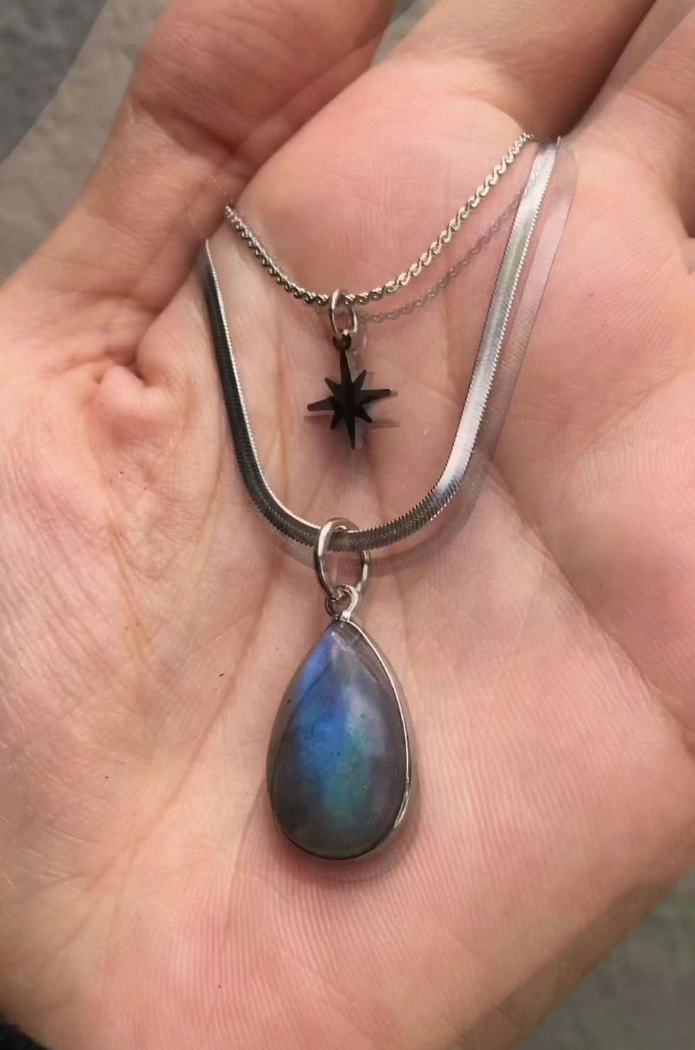 縮圖：Labradorite | 天然石 雙層 藍光 拉長石 水滴 頸鏈