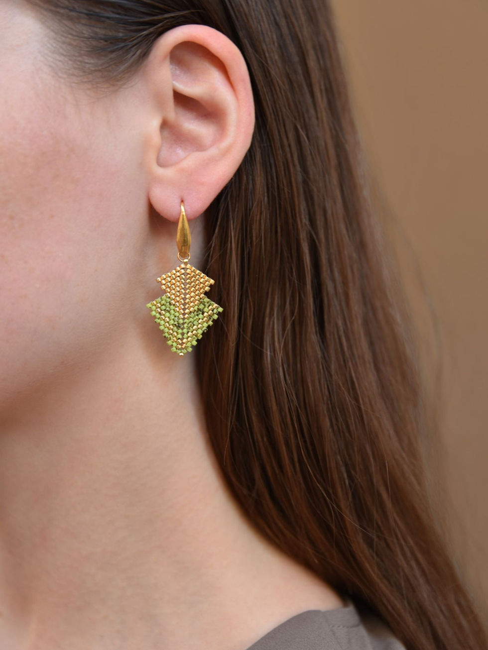 Σκουλαρίκια Corine Με Χάντρες Miyuki | Πράσινο | TORTORA STUDIO