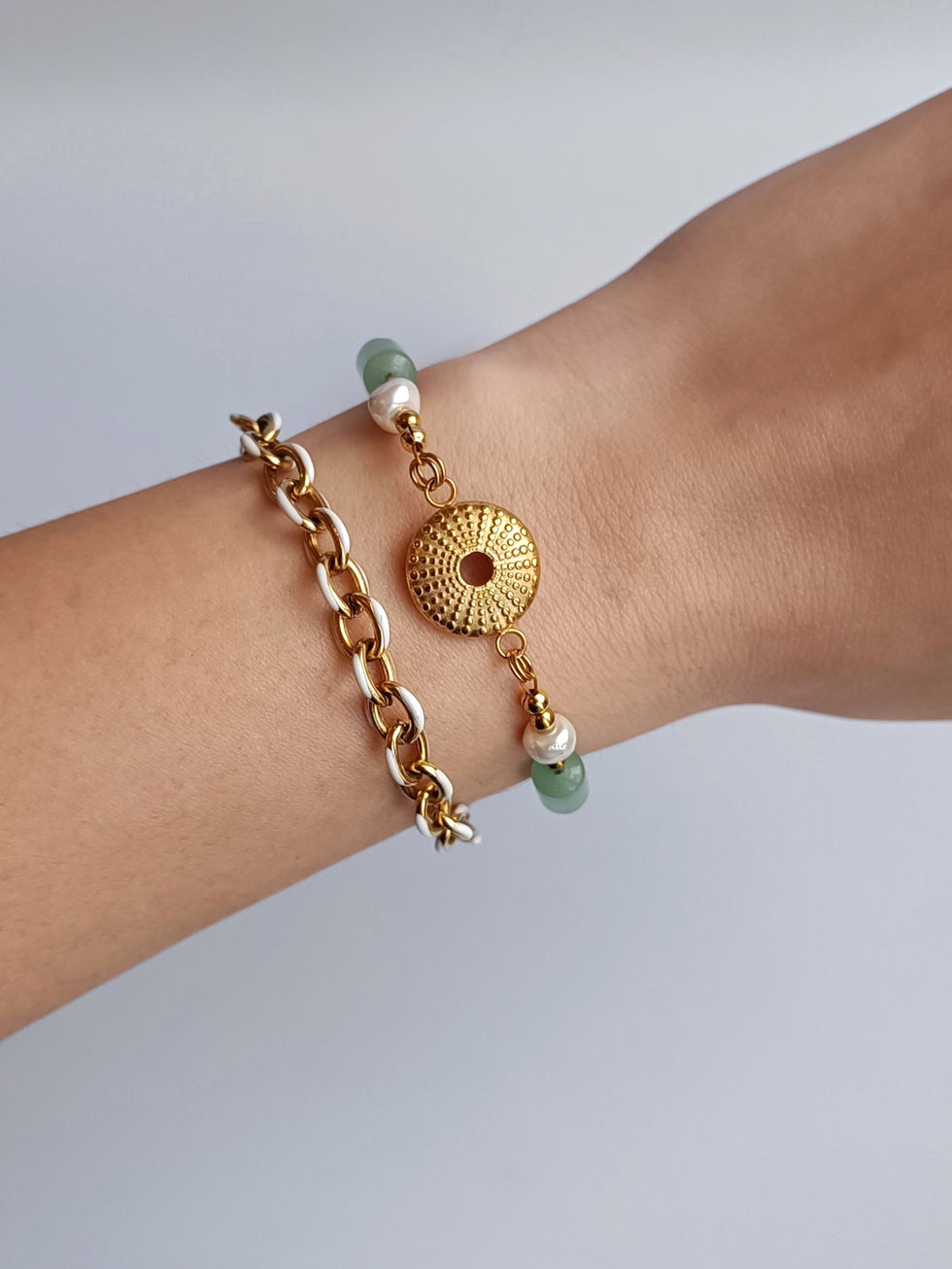 Βραχιόλι Αβεντουρίνη Με Ατσάλινο Μοτίφ | TORTORA STUDIO