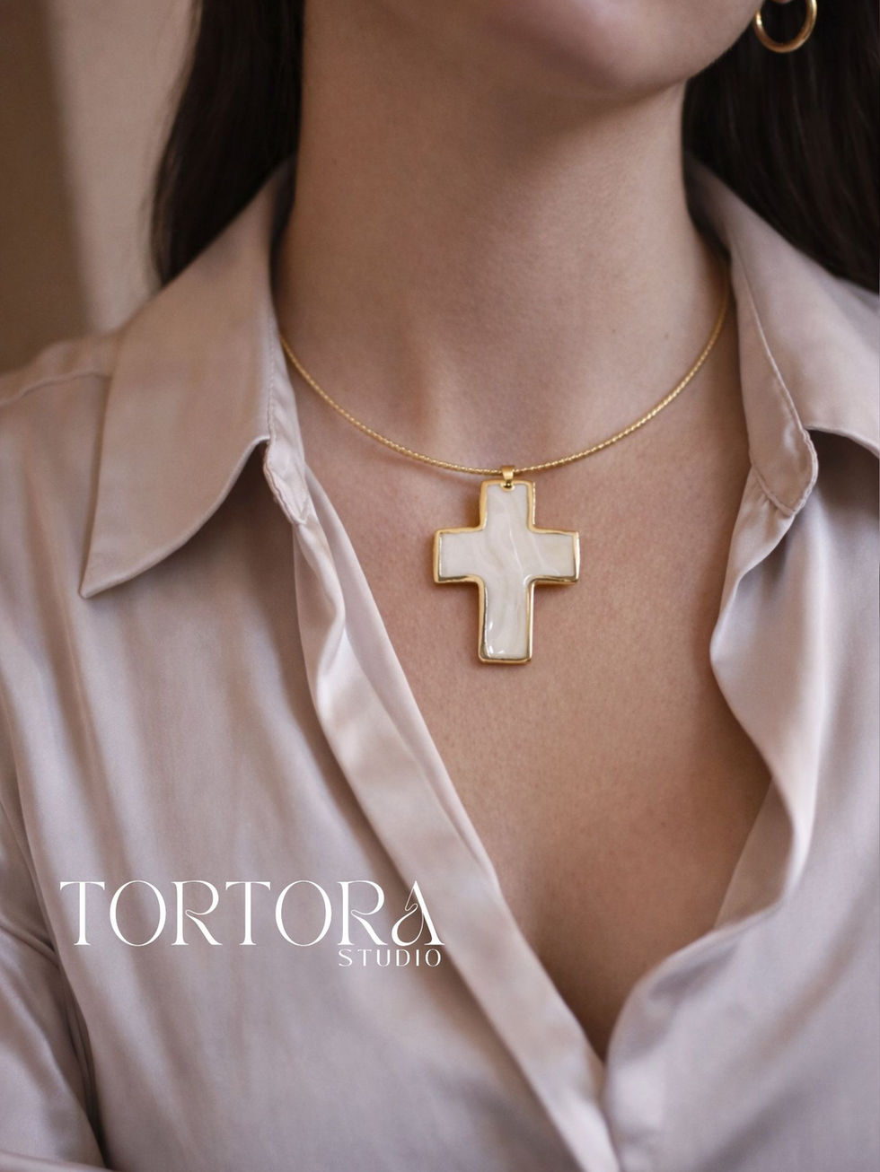 Ατσάλινη Λαιμαριά Σταυρός Φίλντισι | TORTORA STUDIO