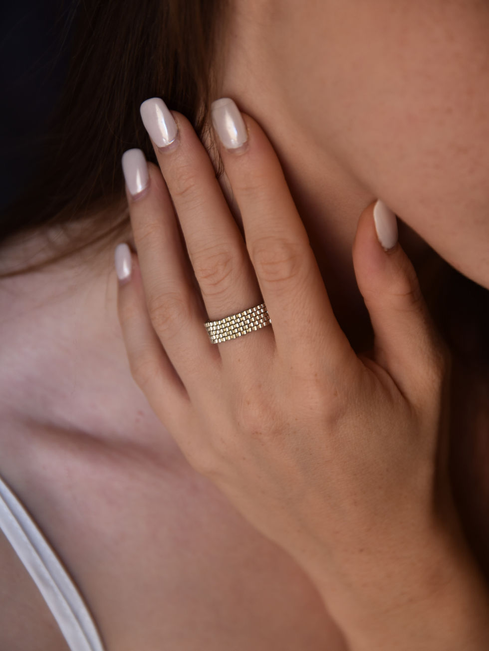 Ασημί Δαχτυλίδι Με Χάντρες Miyuki | TORTORA STUDIO