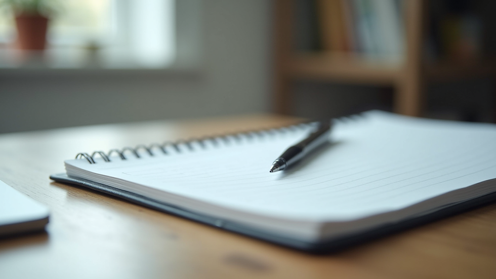 Close-up view of a notebook and pen on a therapist's desk
