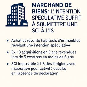 Marchand de biens : l’intention spéculative suffit à soumettre une SCI à l’impôt sur les sociétés