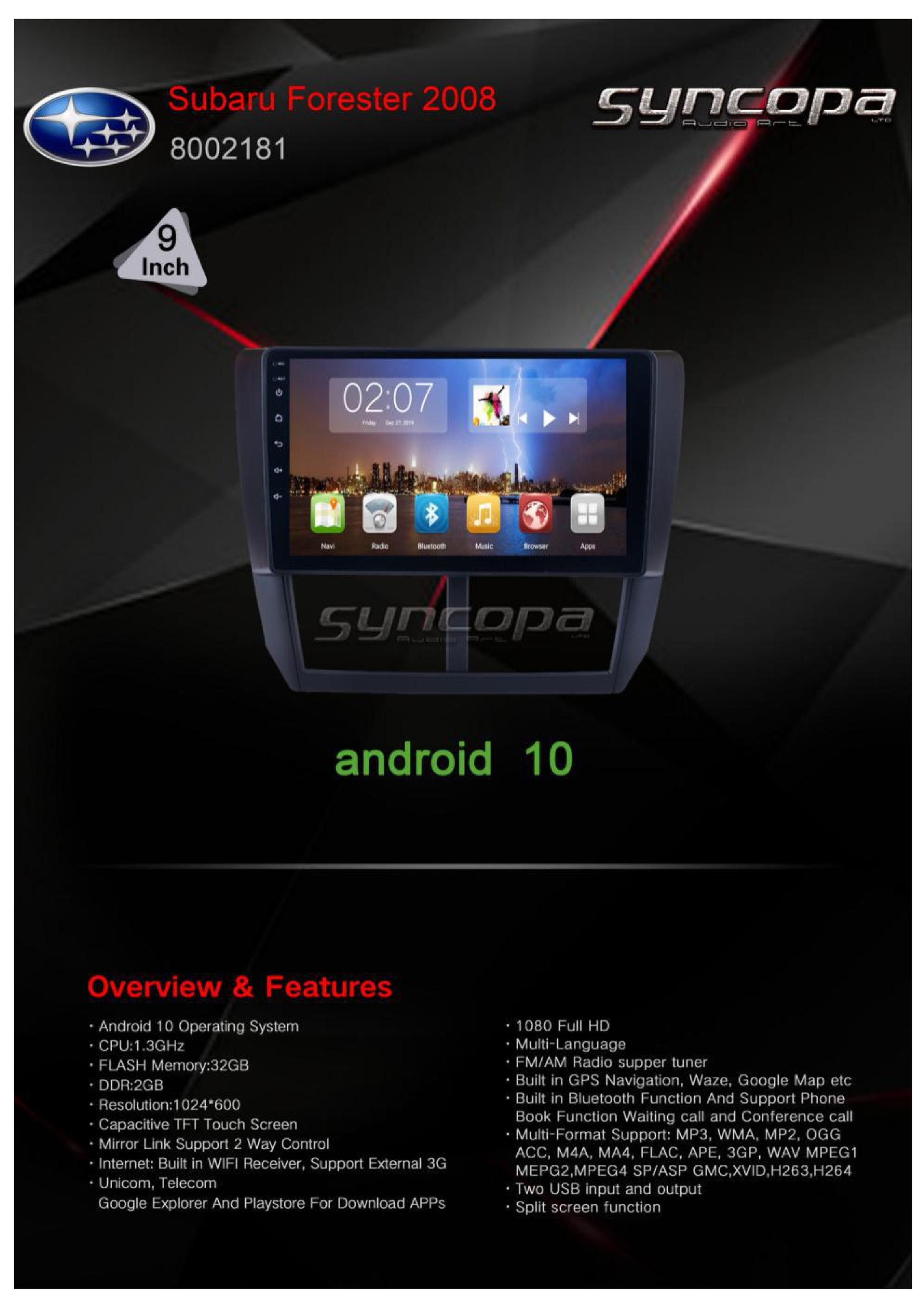 מערכת מולטימדיה תואם מקור לסובארו פורסטר/B3 2010