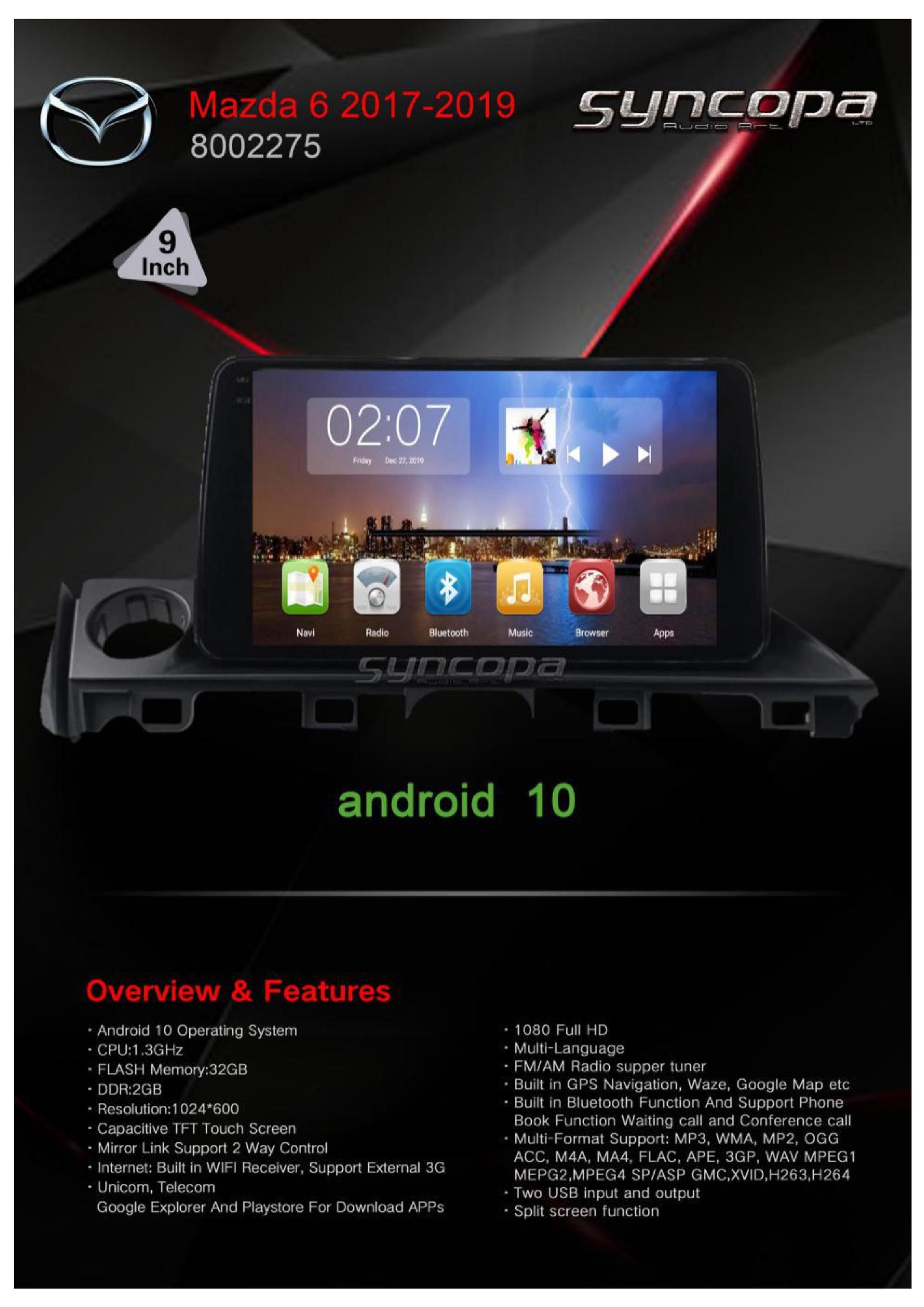 מערכת מולטימדיה תואם מקור מאזדה 6 2017-2019