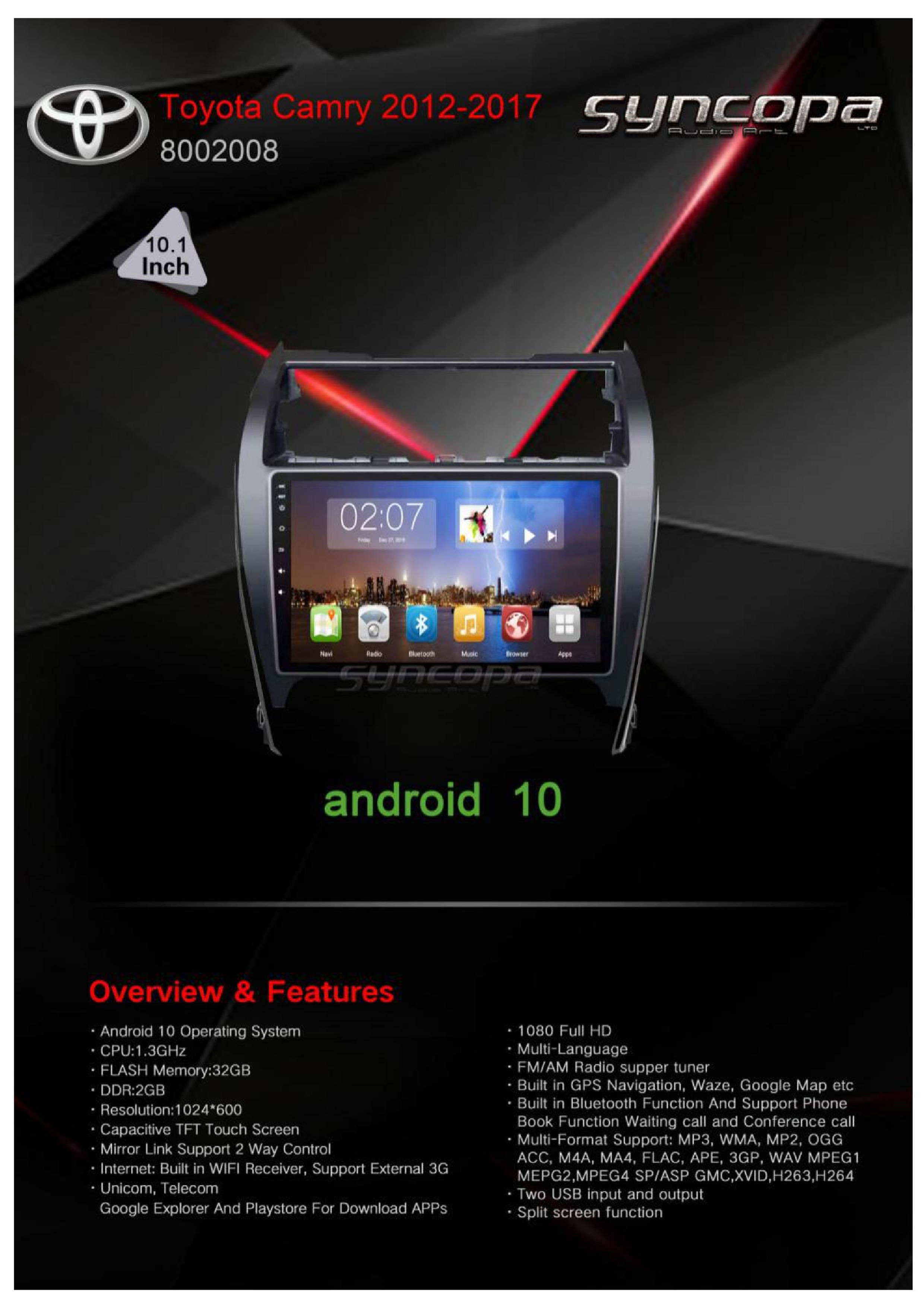 מערכת מולטימדיה תואם מקור טויוטה קאמרי 2012-2017