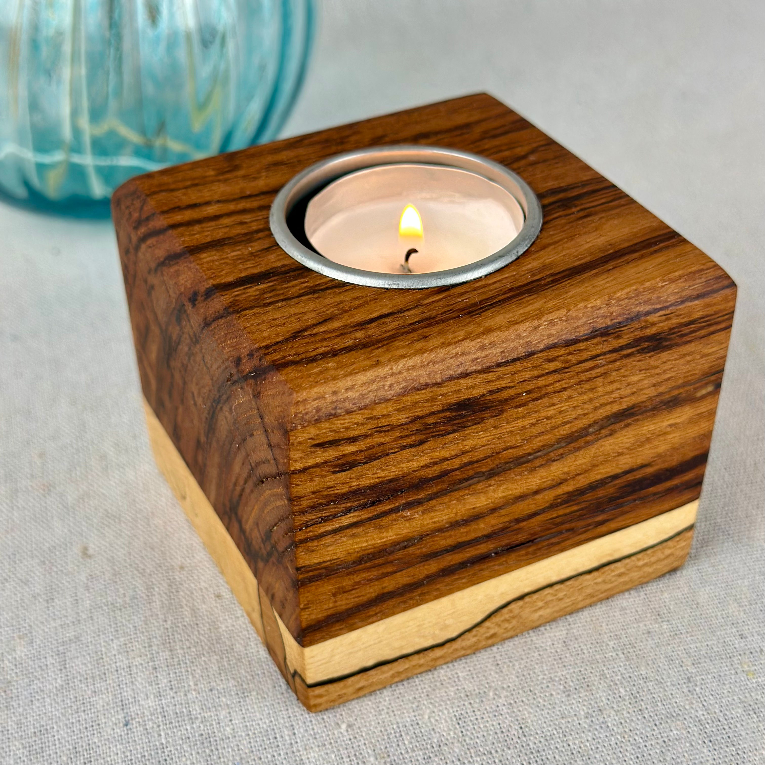 The solo: vintage oak & spalted beech tea light (gift boxed)
