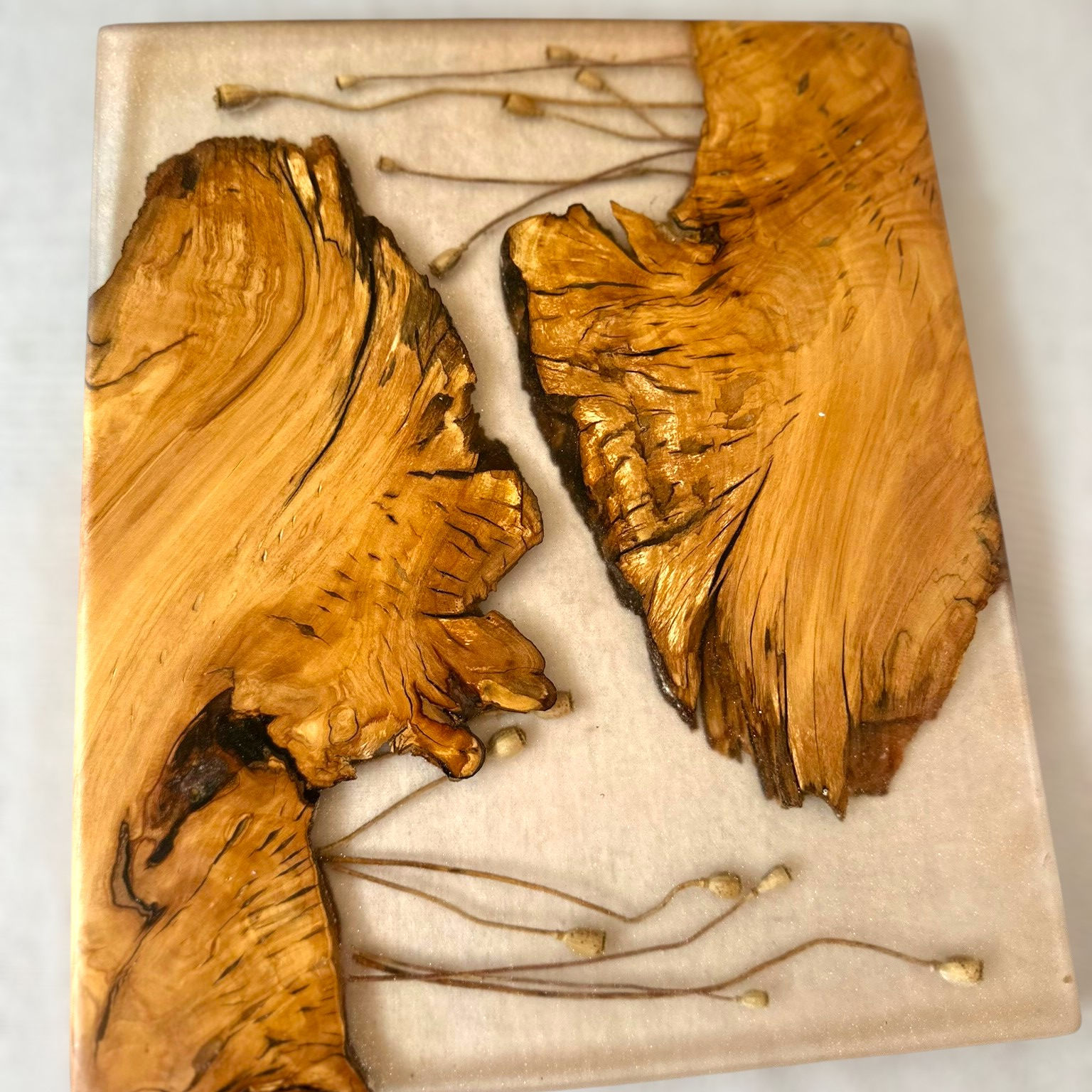 Poppy Field: Olive root & poppy seed heads in resin