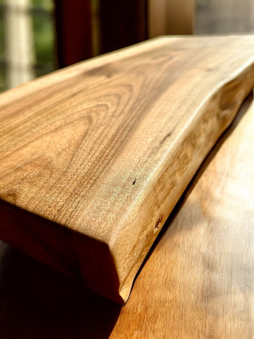 Thumbnail: Double live edge deep walnut wood chopping board / chopping block