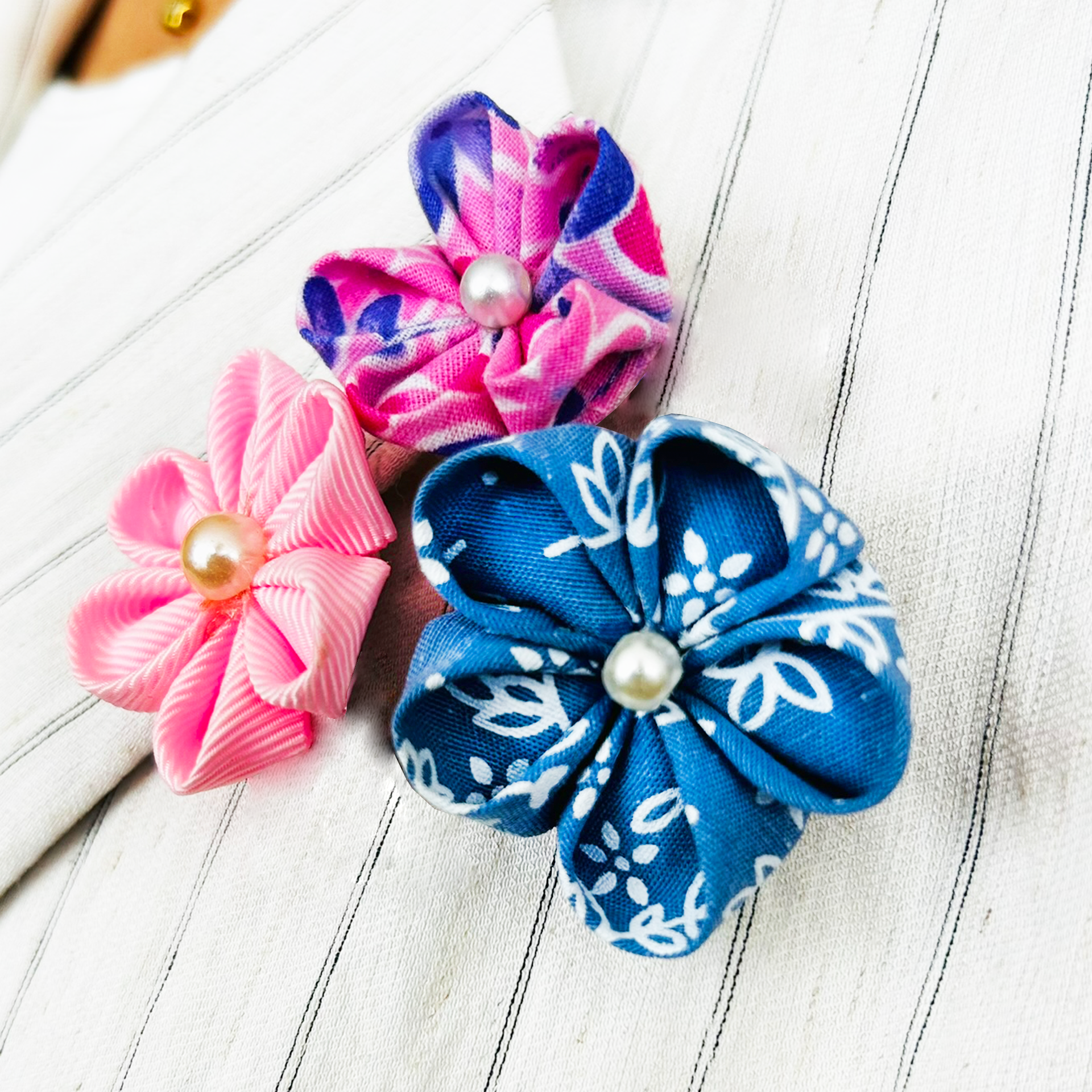 Armonía de pétalos - set de 3 broches kanzashi