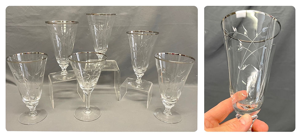 Thumbnail: Fostoria BRIDAL BELLE, Set of 5 (+1) Crystal Etched Iced Tea Glasses, 6 1/2”