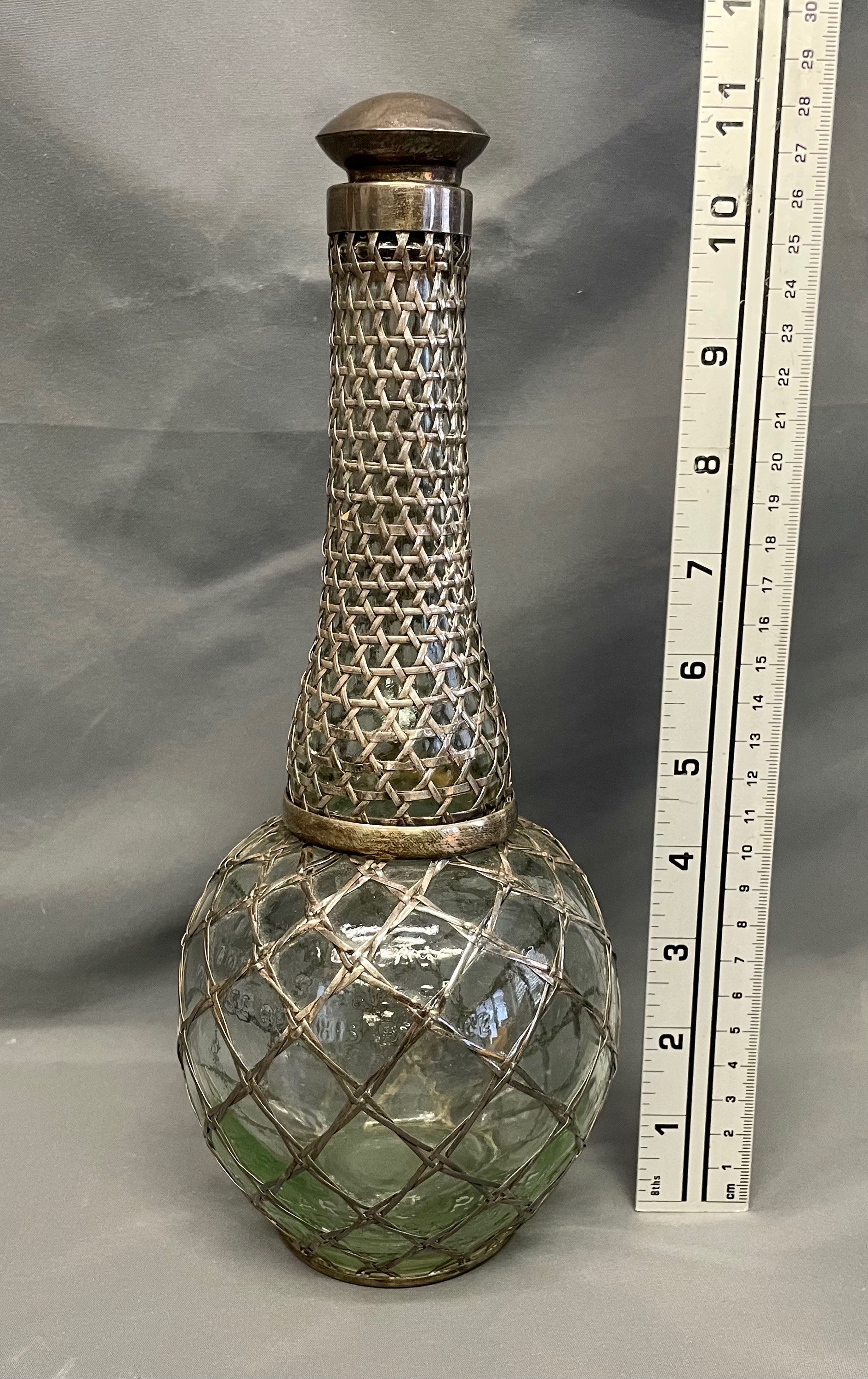 950 Silver Wrapped 1940’s Marie Brizard & rogers Green Glass bottle with cork