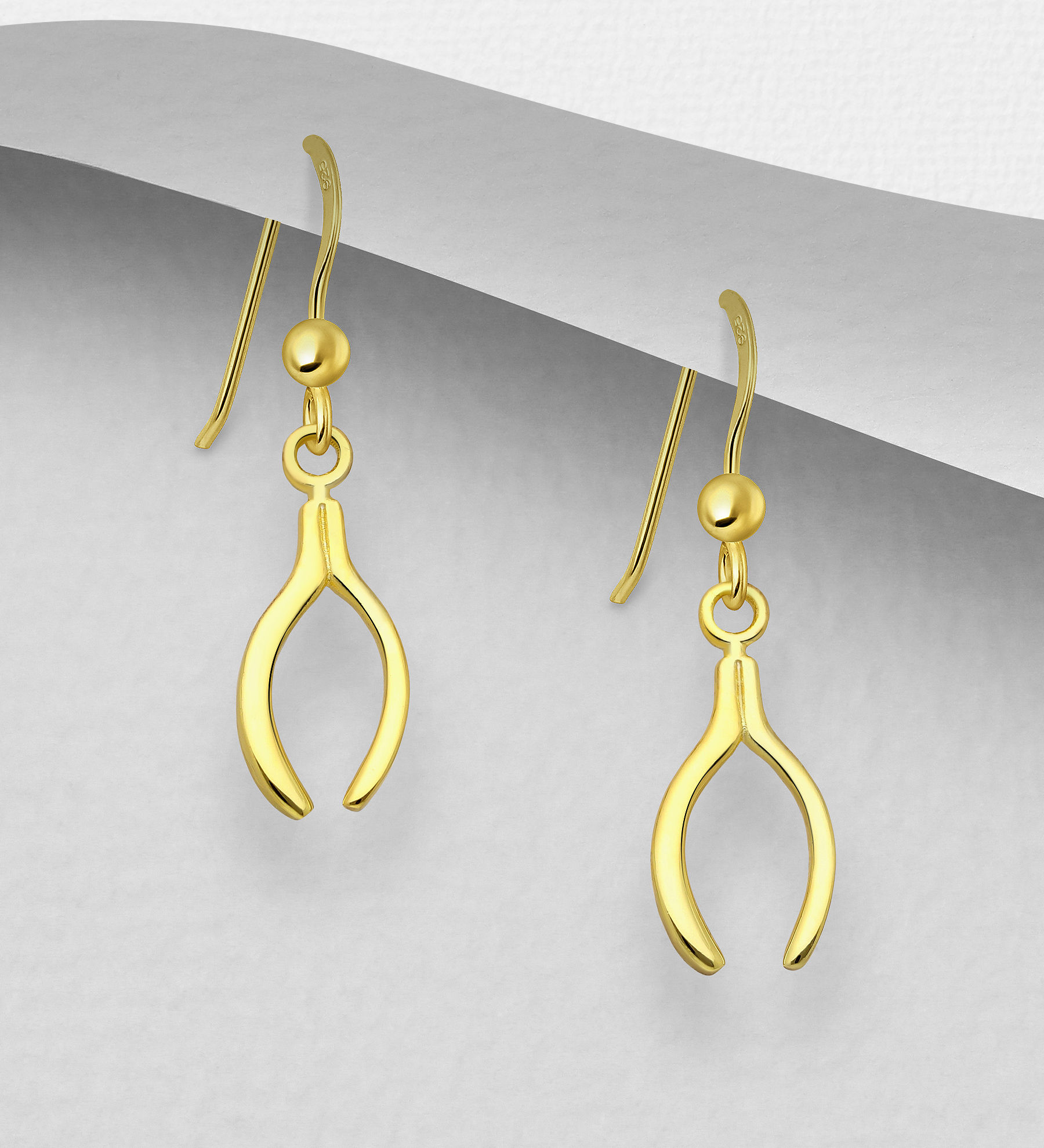 Gold Plated Sterling Silver Wishbone Hook Earrings