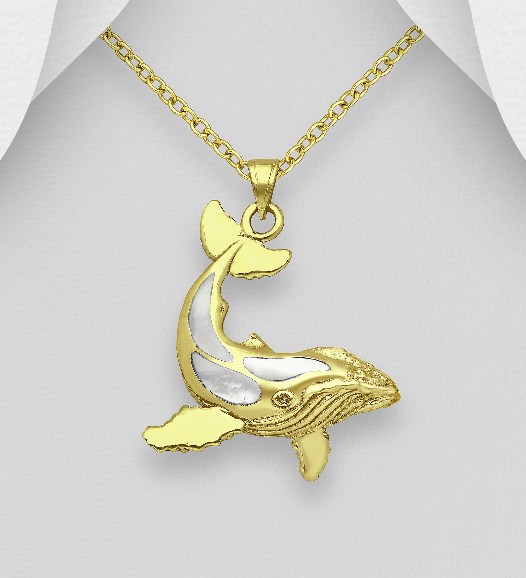 Gold Plated Sterling Silver Whale Pendant with Shell
