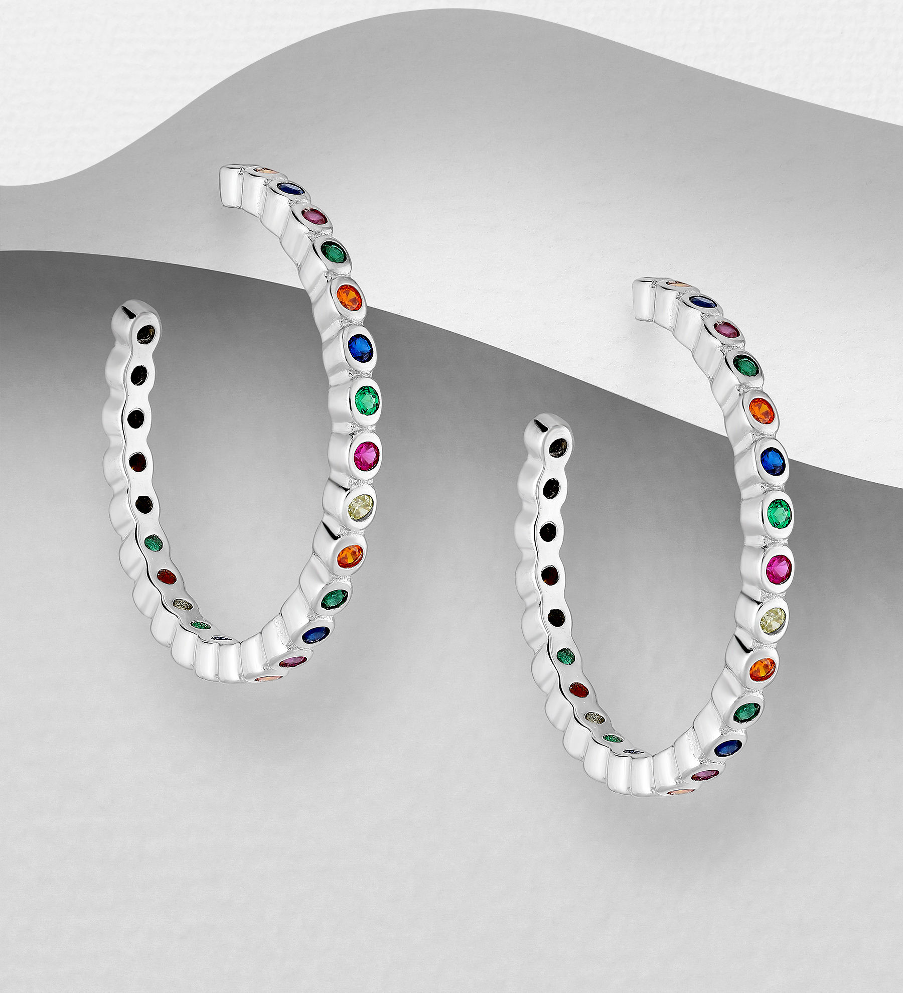Sterling Silver Push-Back Earrings Multicoloured CZ