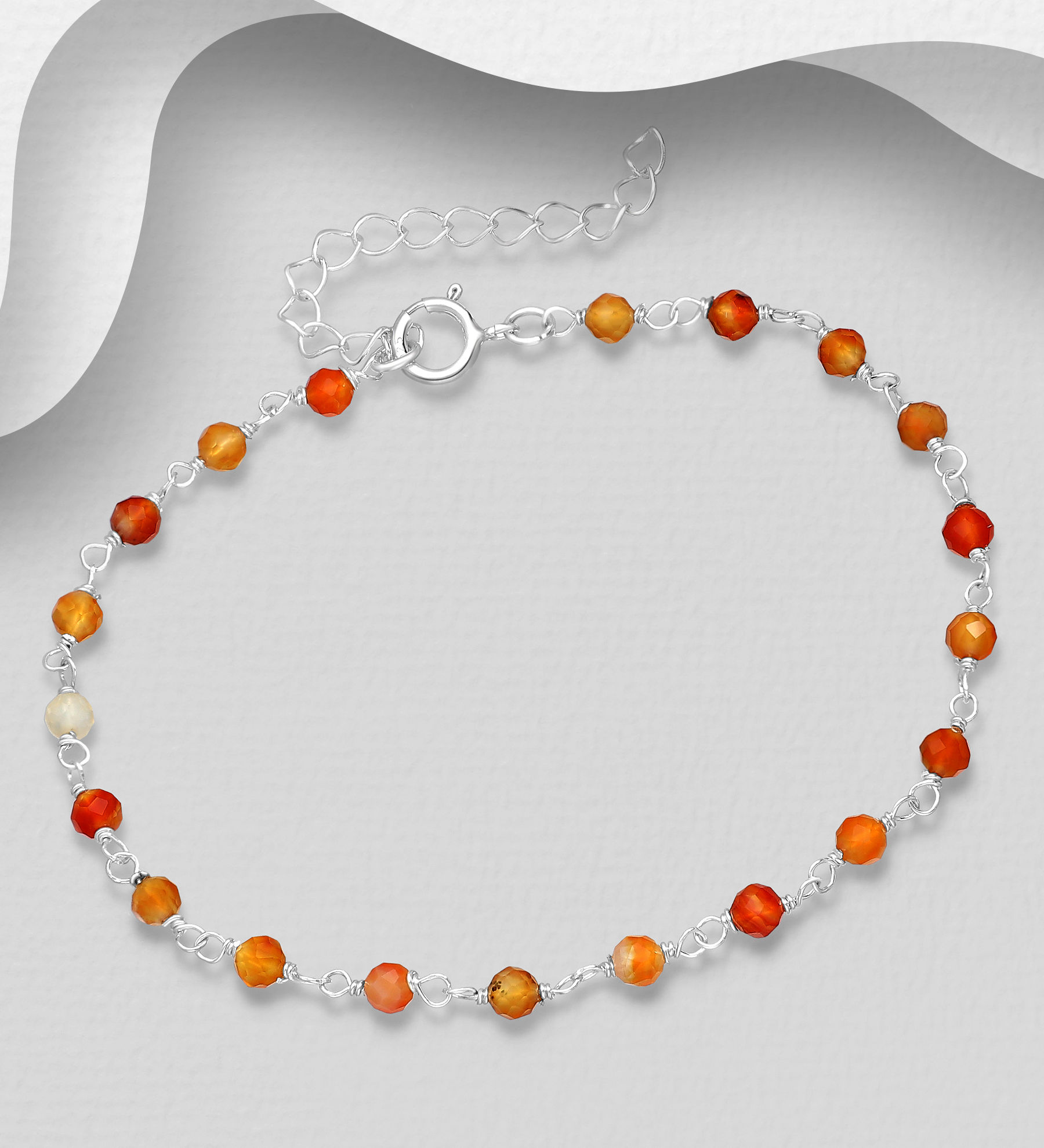Sterling Silver Adjustable Bracelet - Orange Agate