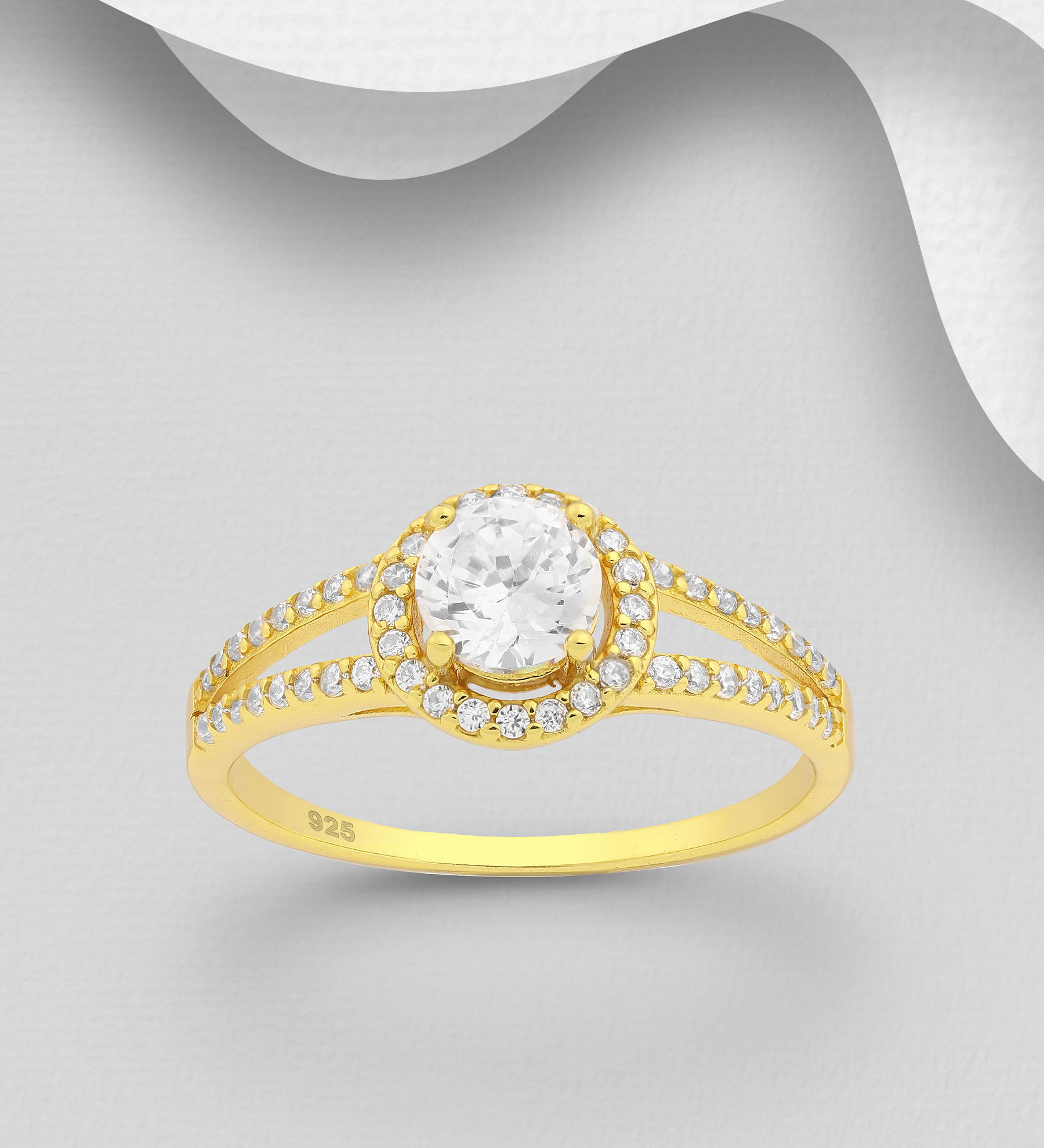 Sterling Silver Halo Ring Decorated with CZ