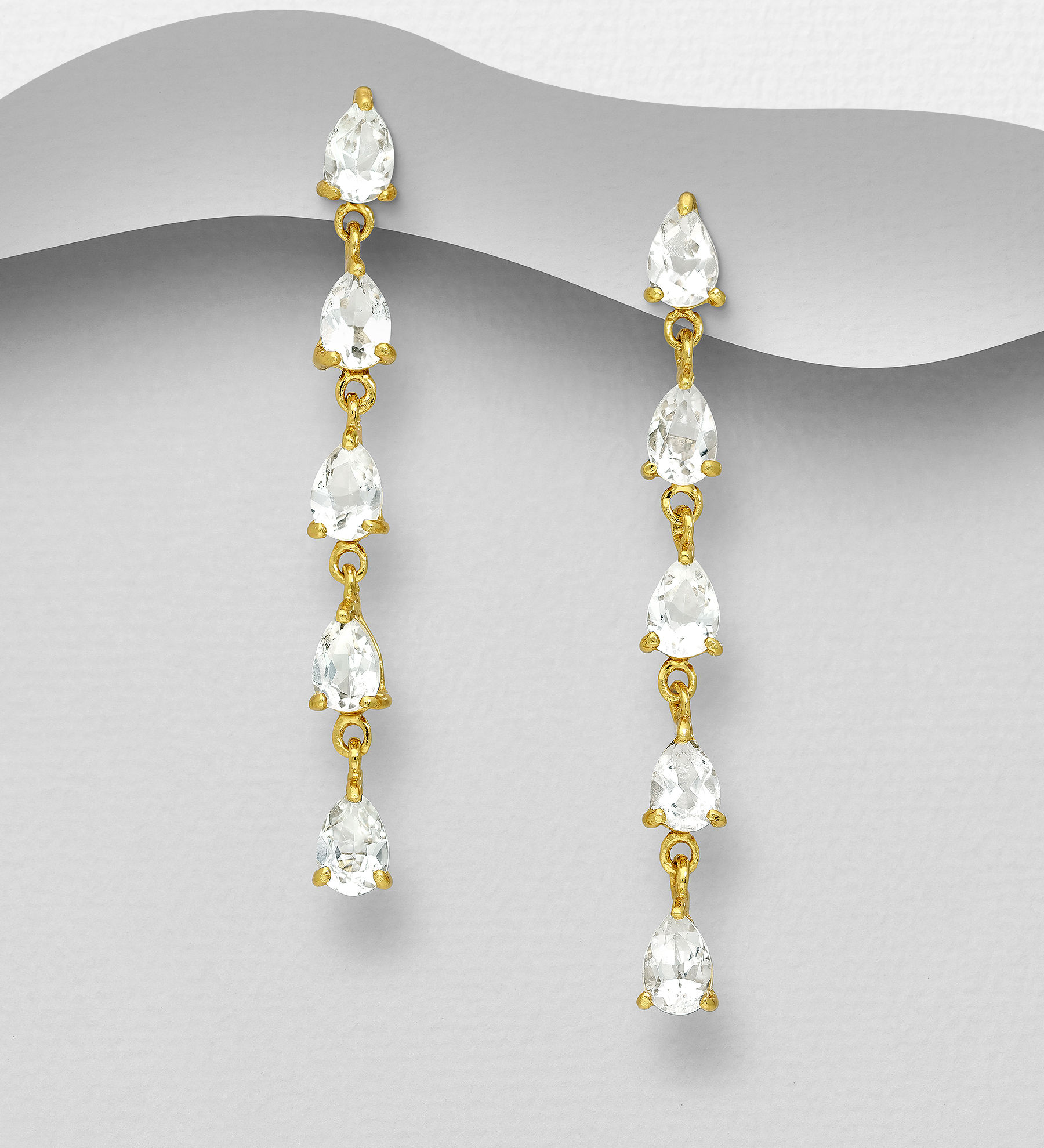 Sterling Silver Push-Back Earrings, Decorated with White Topaz
