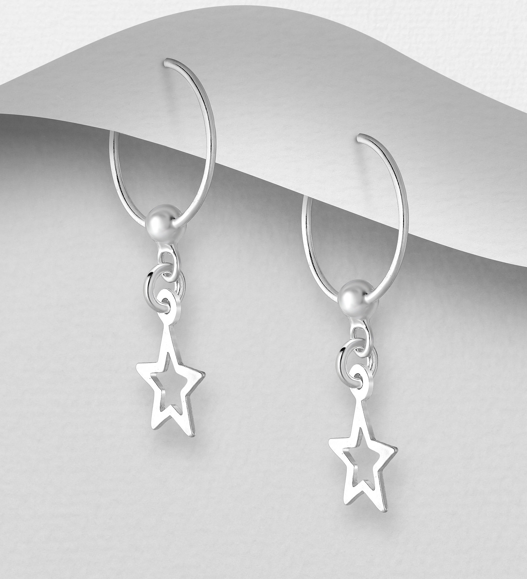 Sterling Silver Star Hoop Earrings
