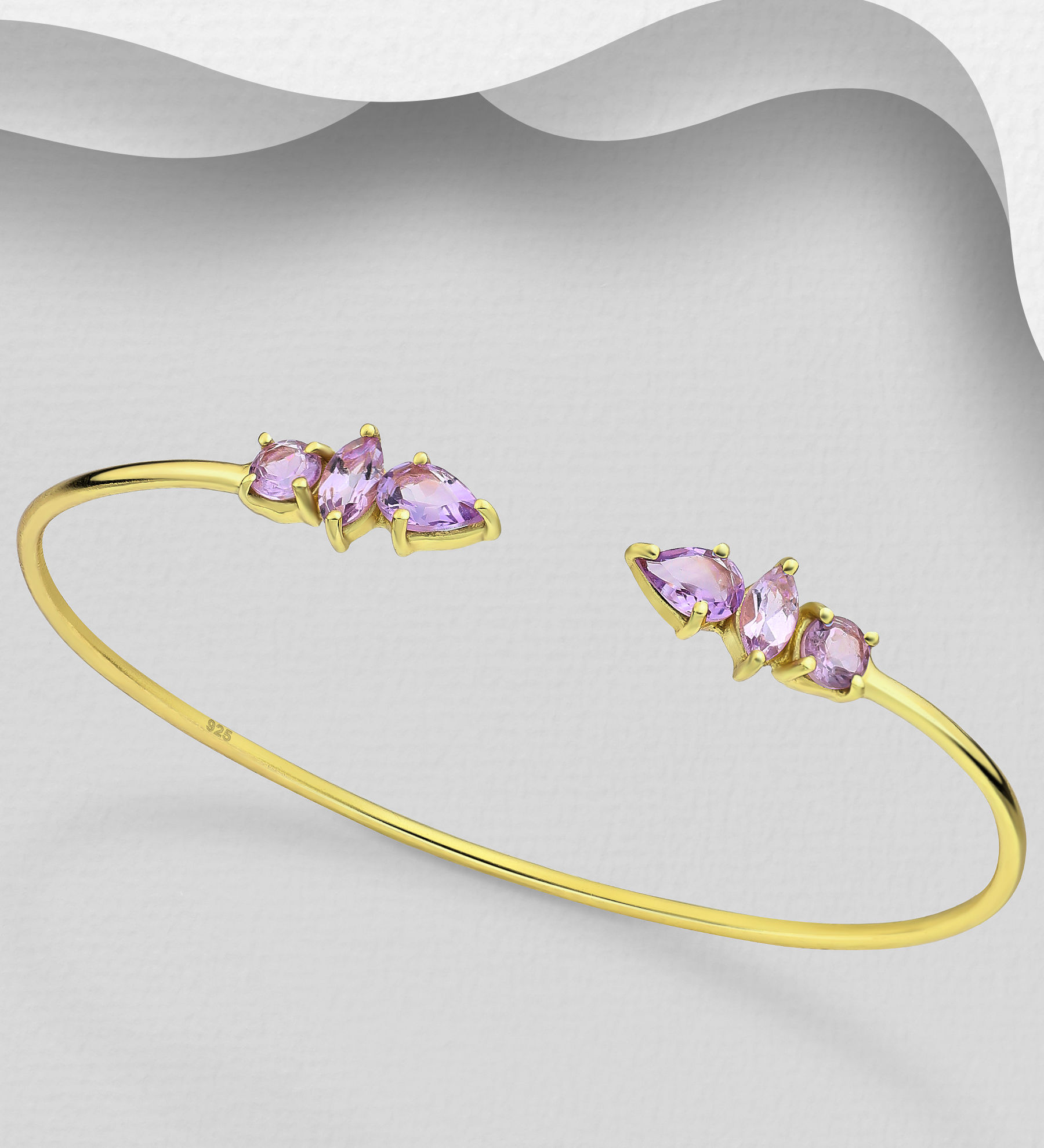 Gold Plated Sterling Silver Cuff with Amethyst