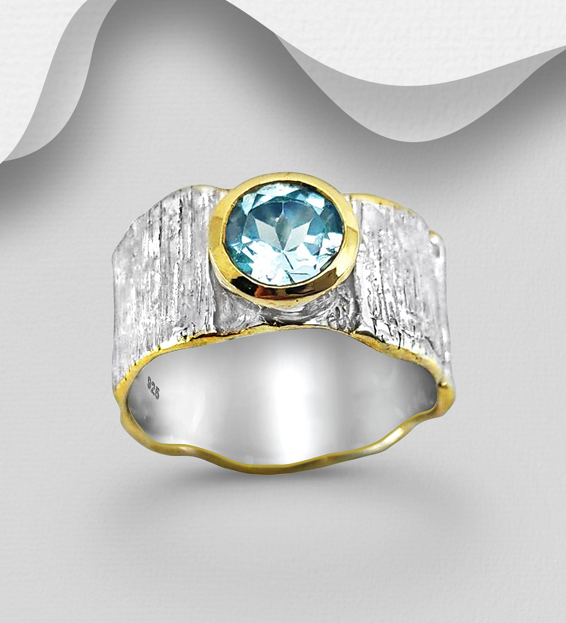 Sterling Silver Ring with Sky-Blue Topaz and 22K