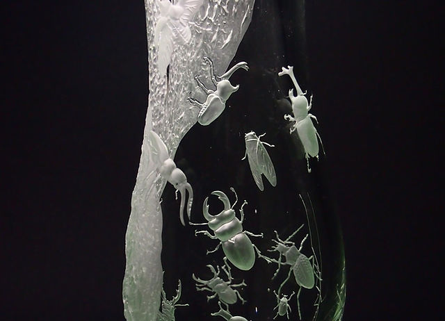 東條裕志 ひまわり 彫刻のガラス花瓶 東條裕志 ひまわり 彫刻のガラス花瓶