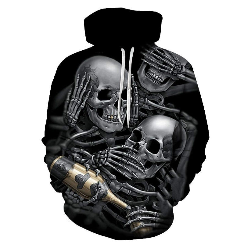 Thumbnail: Men 3D Skulls Champagne Hoodies