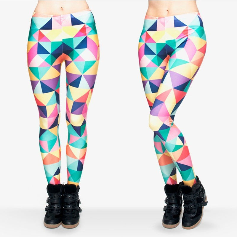 Thumbnail: Fashion Triangles Color Printing Legins Womens Legging Stretchy Trousers Casual 