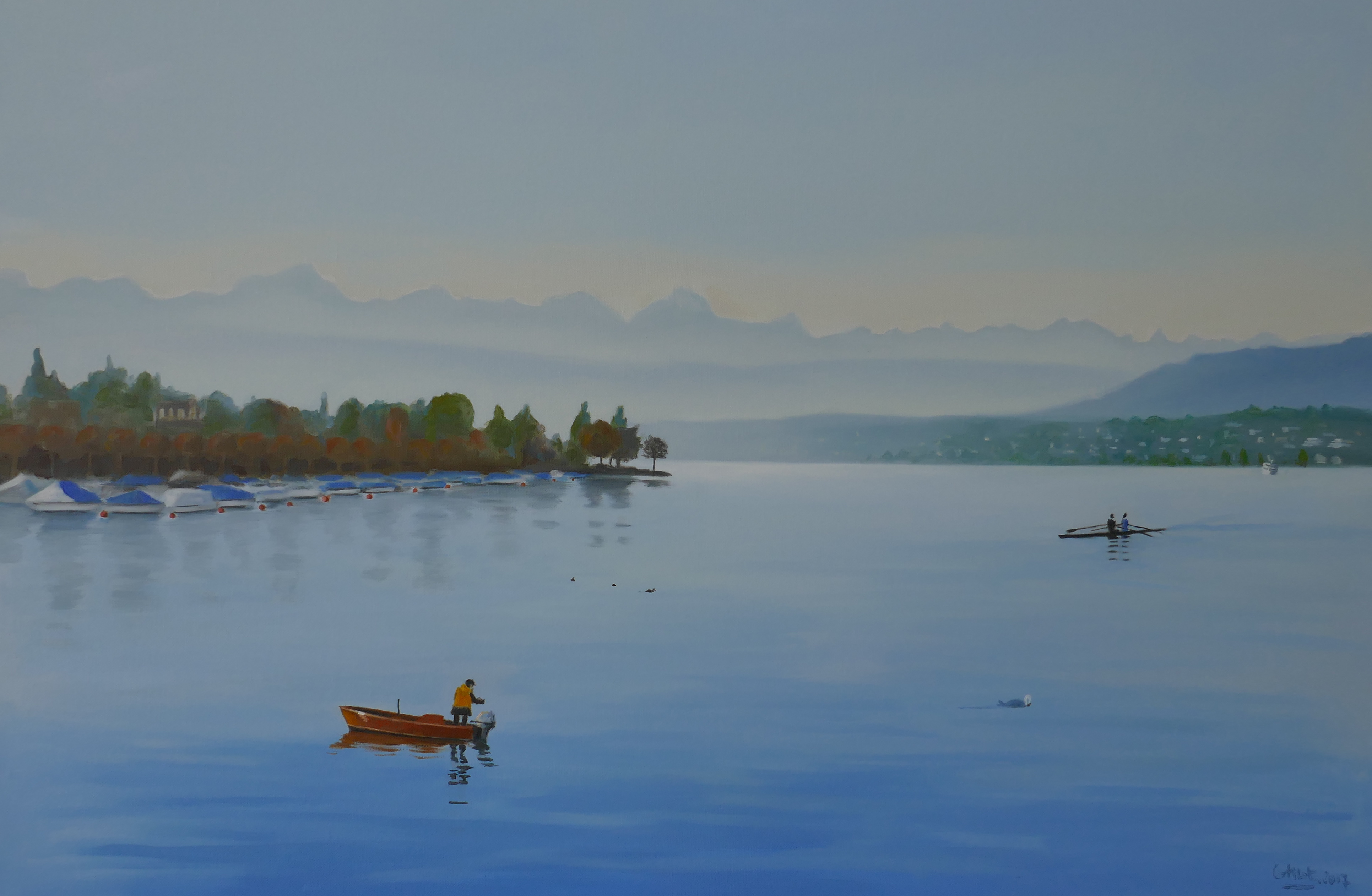 Pêcheur sur le lac de Zurich