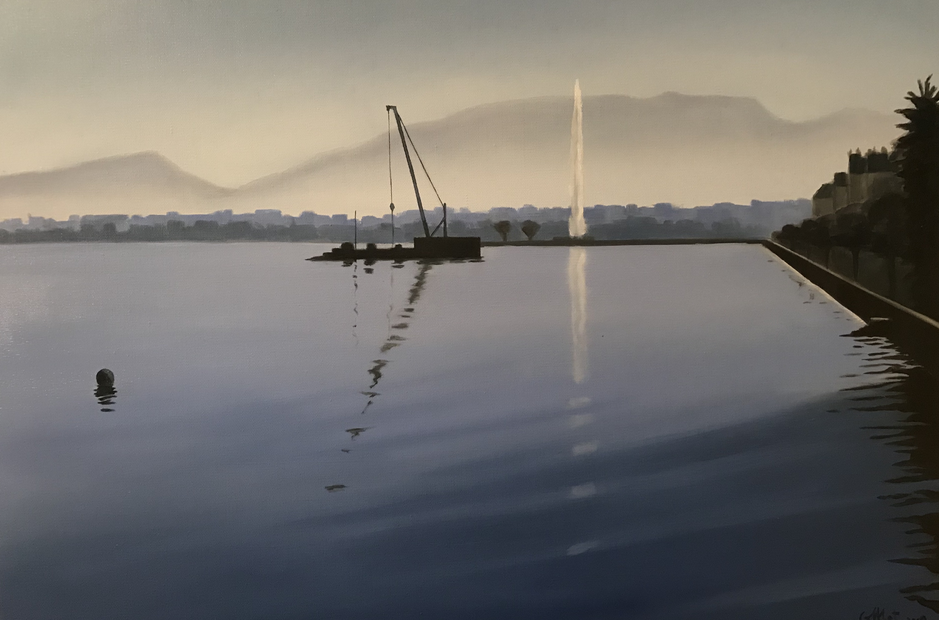 Jet d'eau devant le Salève