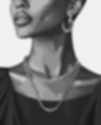 Black and white illustration of a woman with layered necklaces, EmpowerHer