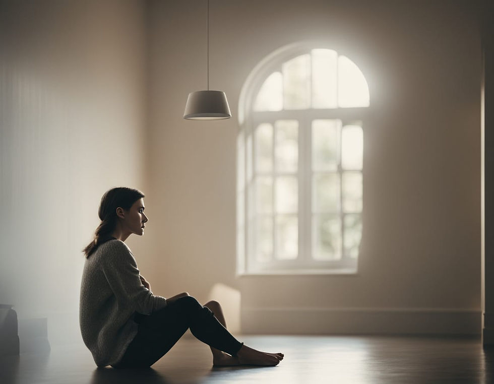 Calm minimal space with soft lighting and a peaceful atmosphere.