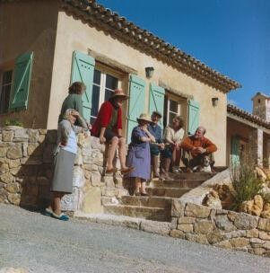 Image of group including Julia and Paul Child at La Pitchounne.  Original in Schlesinger Library, Harvard Ratcliffe Institute
