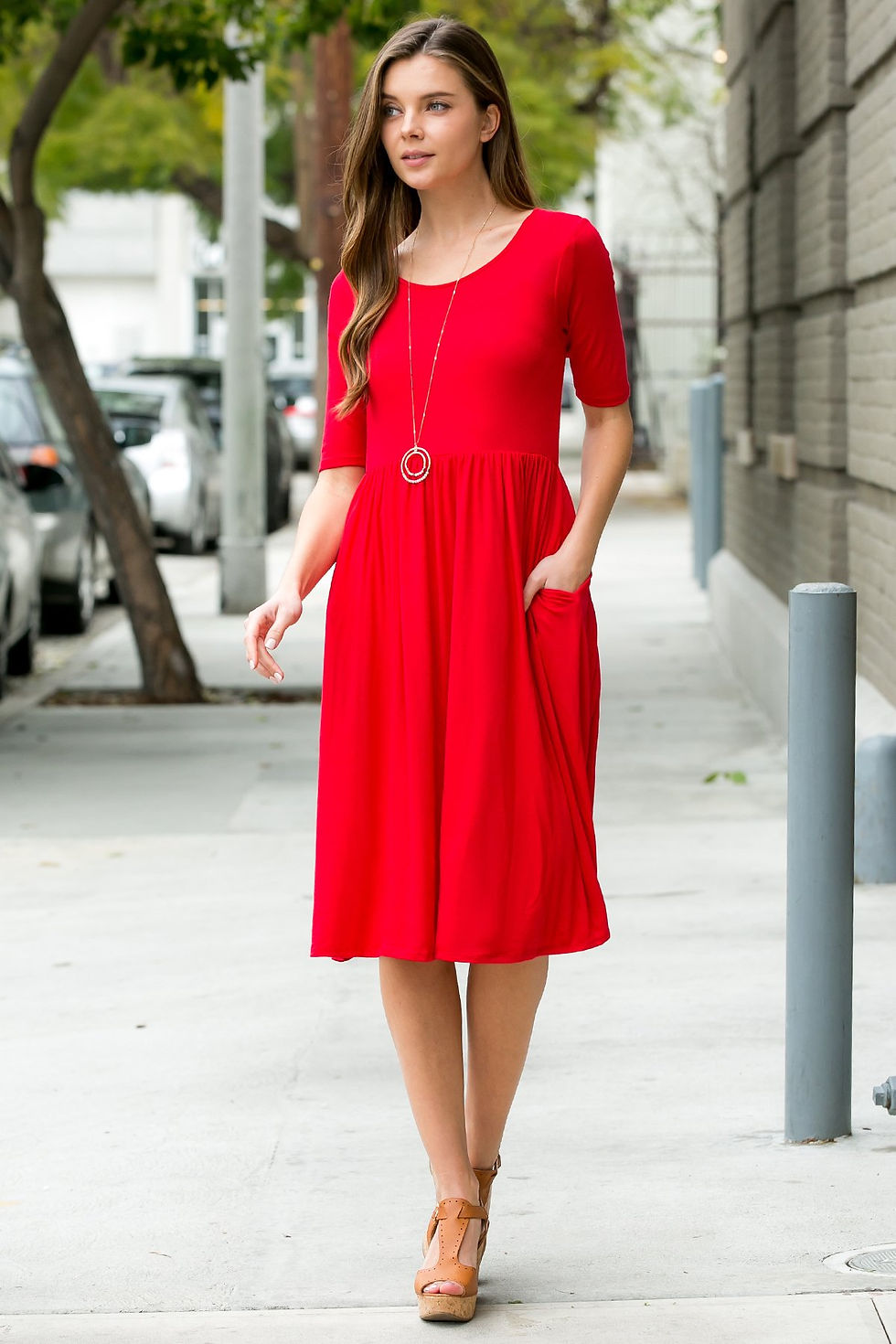 Thumbnail: Short Sleeved Empire Waist Pocket Dress