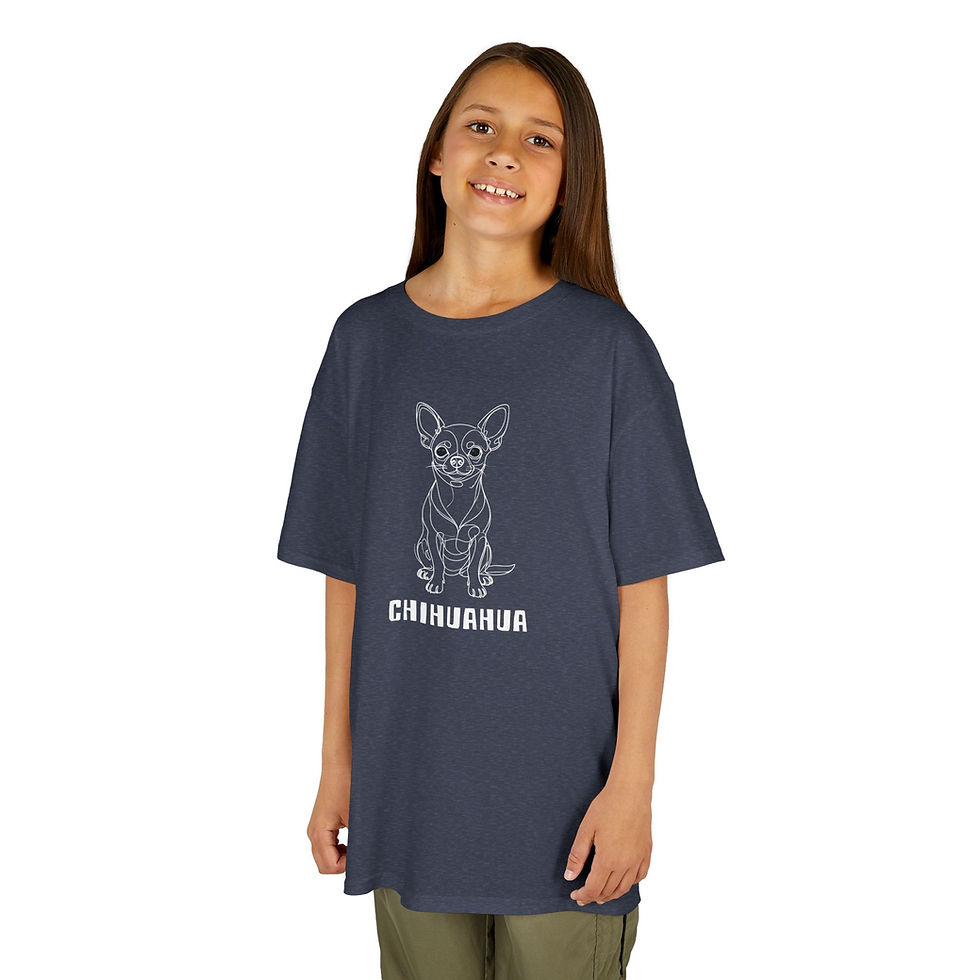 Thumbnail: Chihuahua Line Art T-Shirt — Kids | White