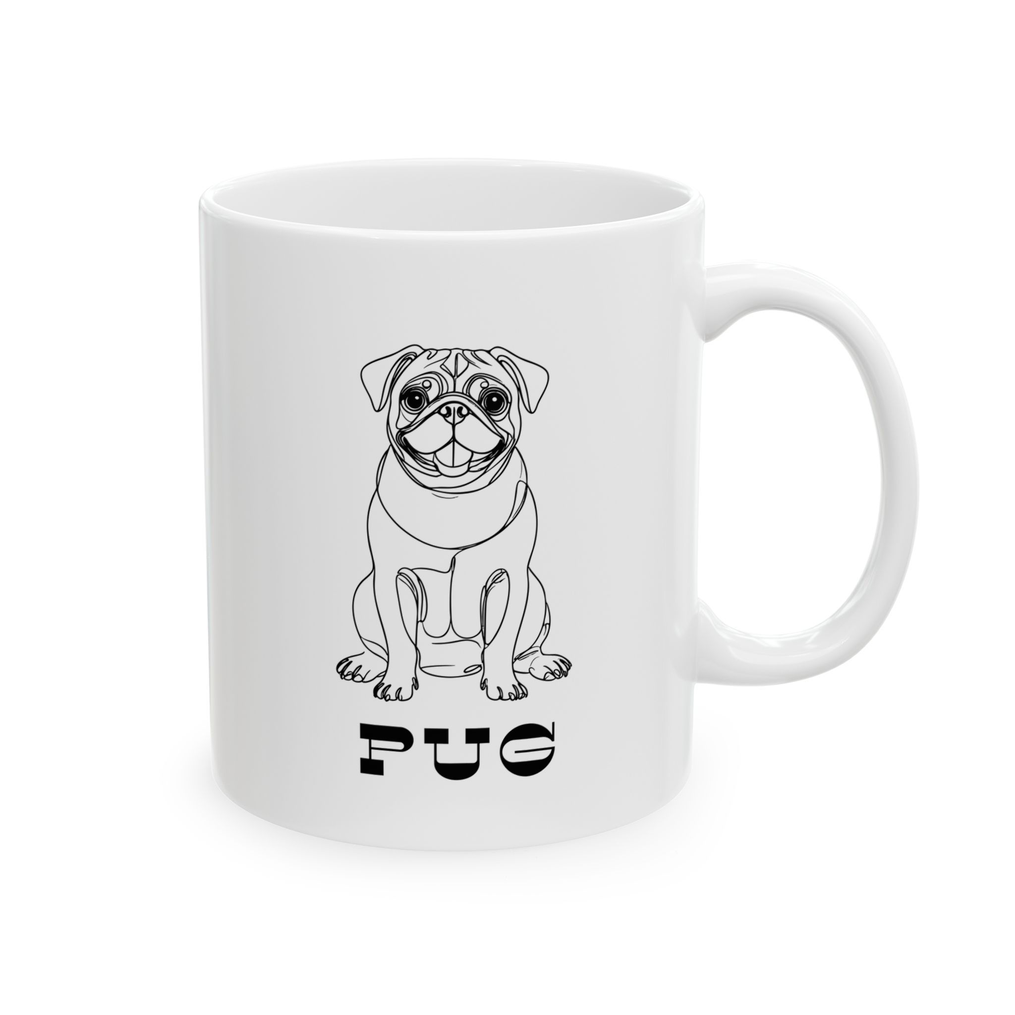 Pug Line Art Black Print Mug LH
