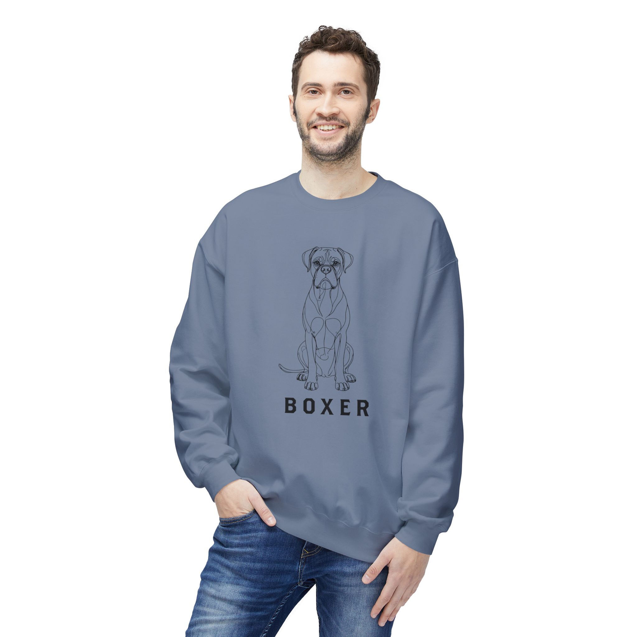 Boxer Dog, Line Art, Black Print, Unisex Fleece Sweatshirt