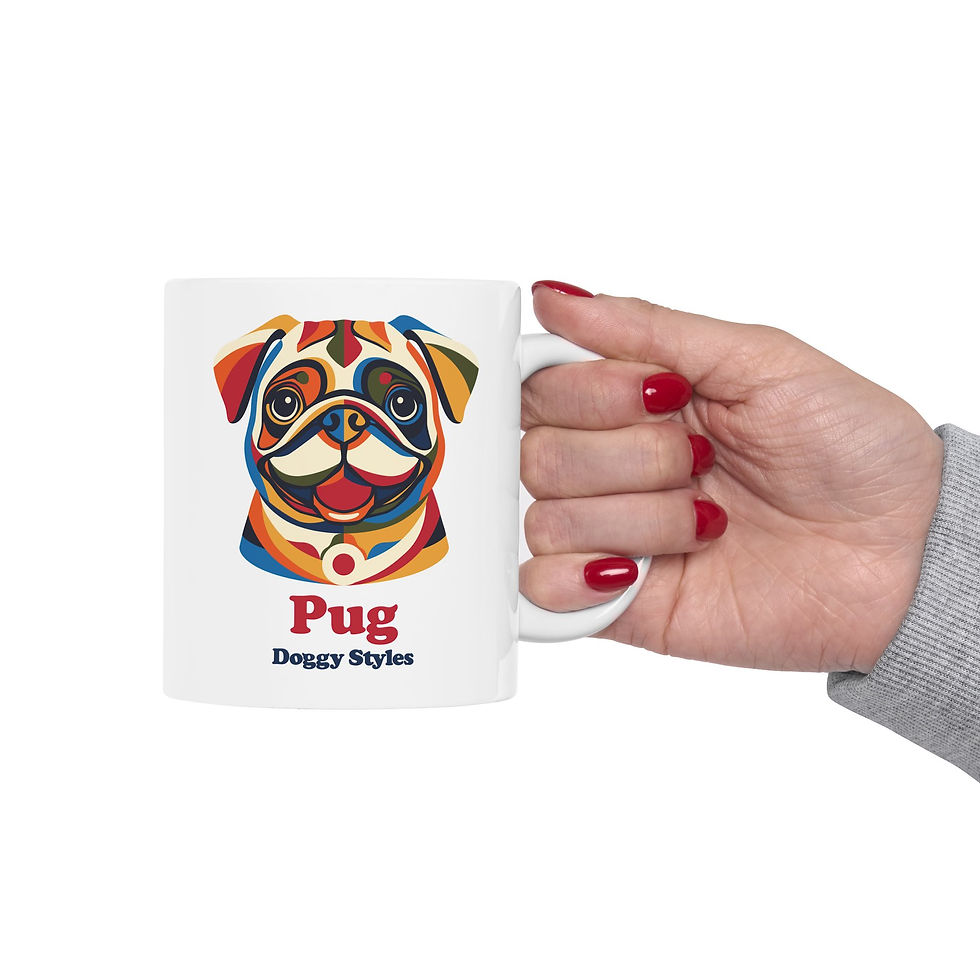 Thumbnail: Person holding a left handed Pug pop art ceramic mug