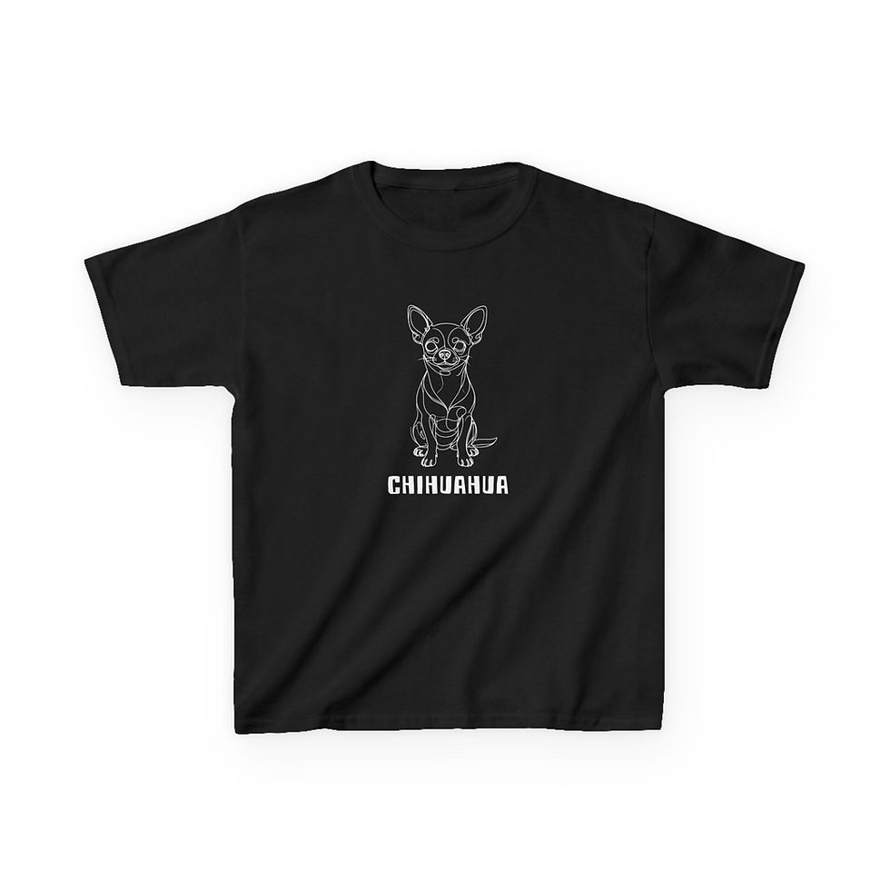 Thumbnail: Chihuahua Line Art T-Shirt — Kids | White