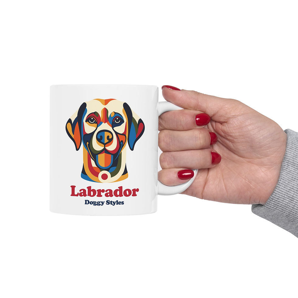 Thumbnail: Person holding a left handed Labrador pop art ceramic mug