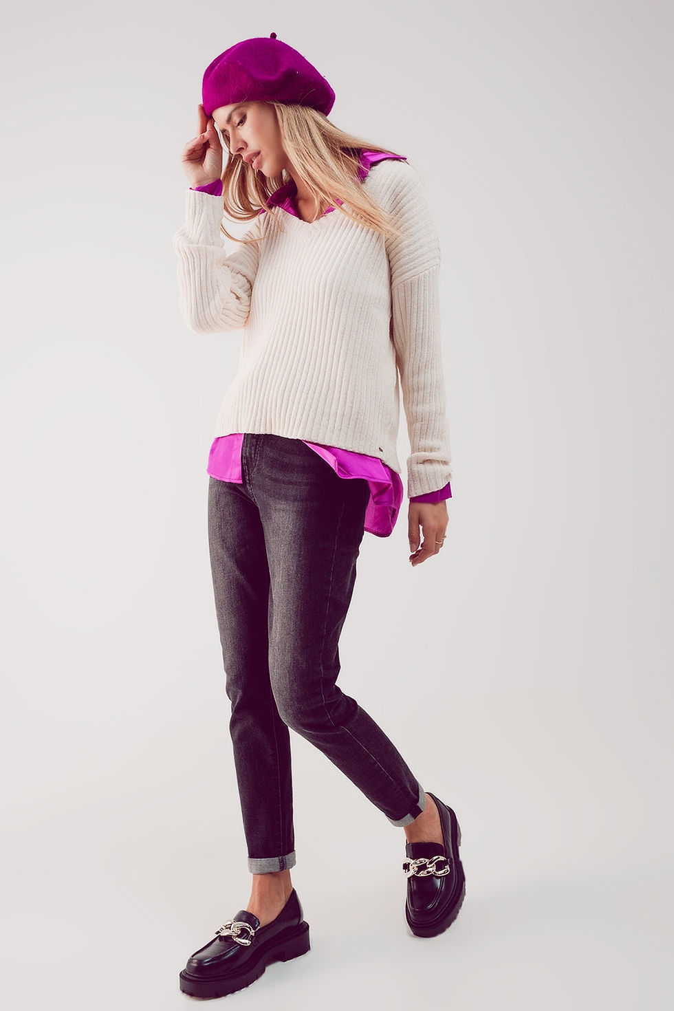 Thumbnail: Knitted Chenille Jumper in Cream