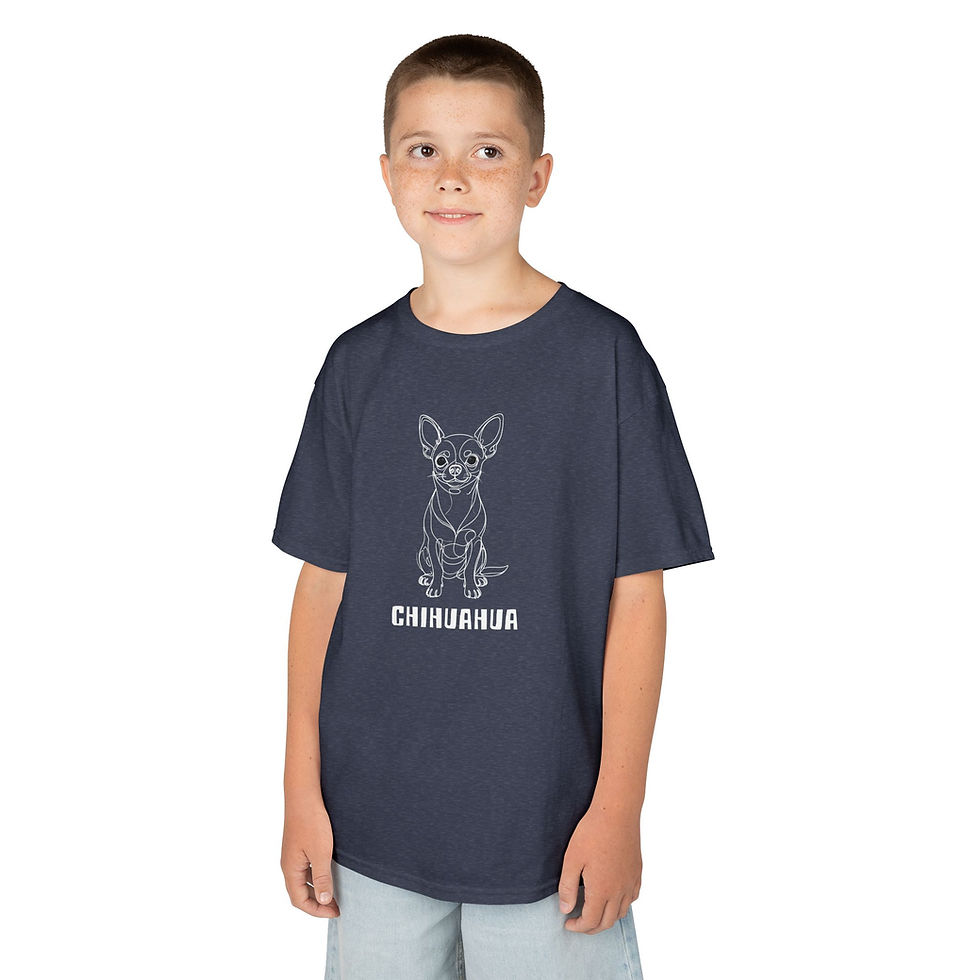 Thumbnail: Chihuahua Line Art T-Shirt — Kids | White