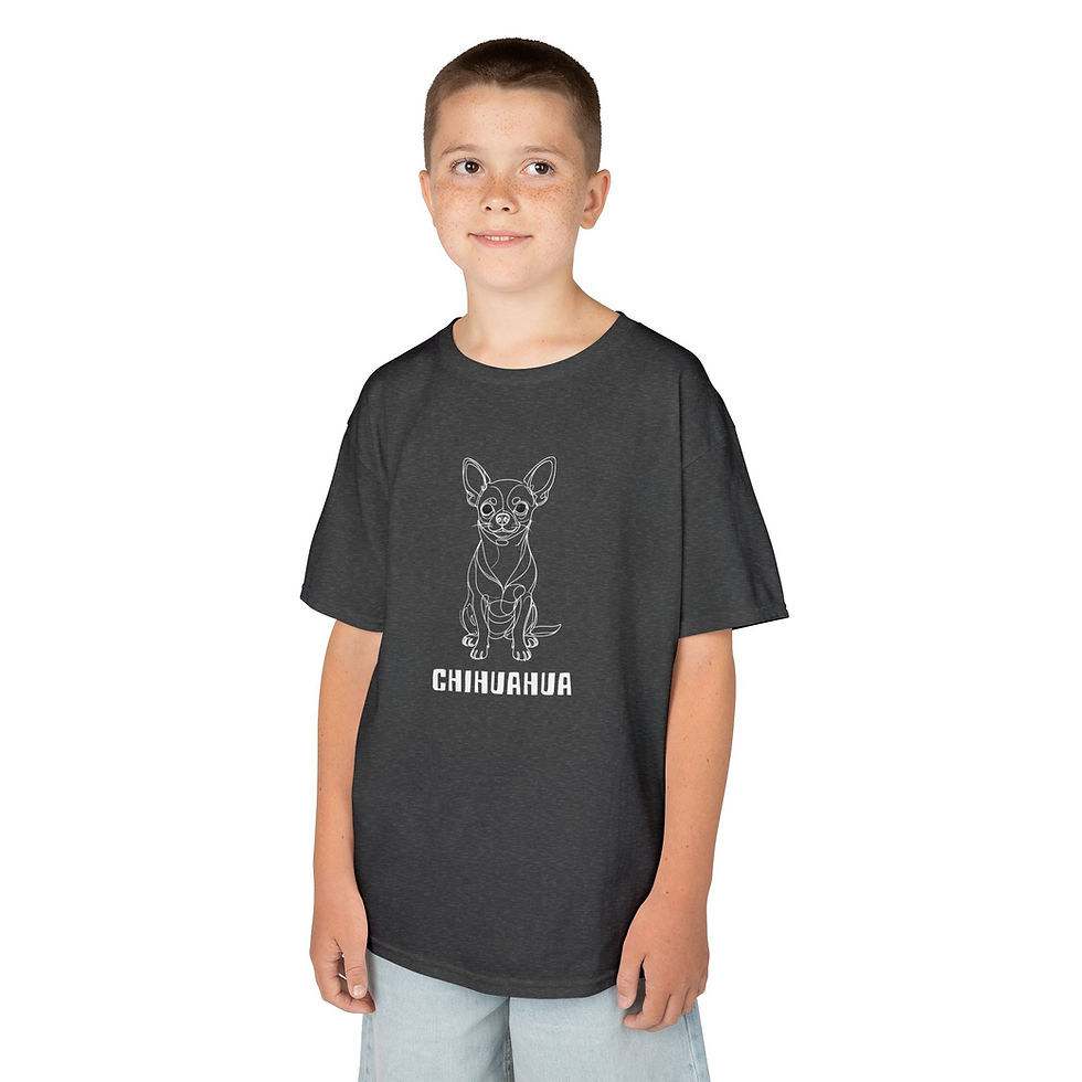 Thumbnail: Chihuahua Line Art T-Shirt — Kids | White