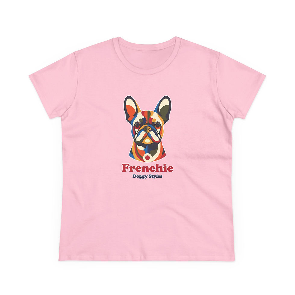 Thumbnail: Women pink custom printed Frenchie illustration cotton t-shirt flat lay