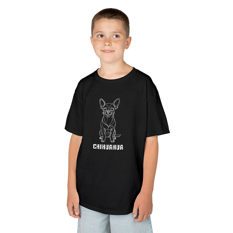 Thumbnail: Chihuahua Line Art T-Shirt — Kids | White