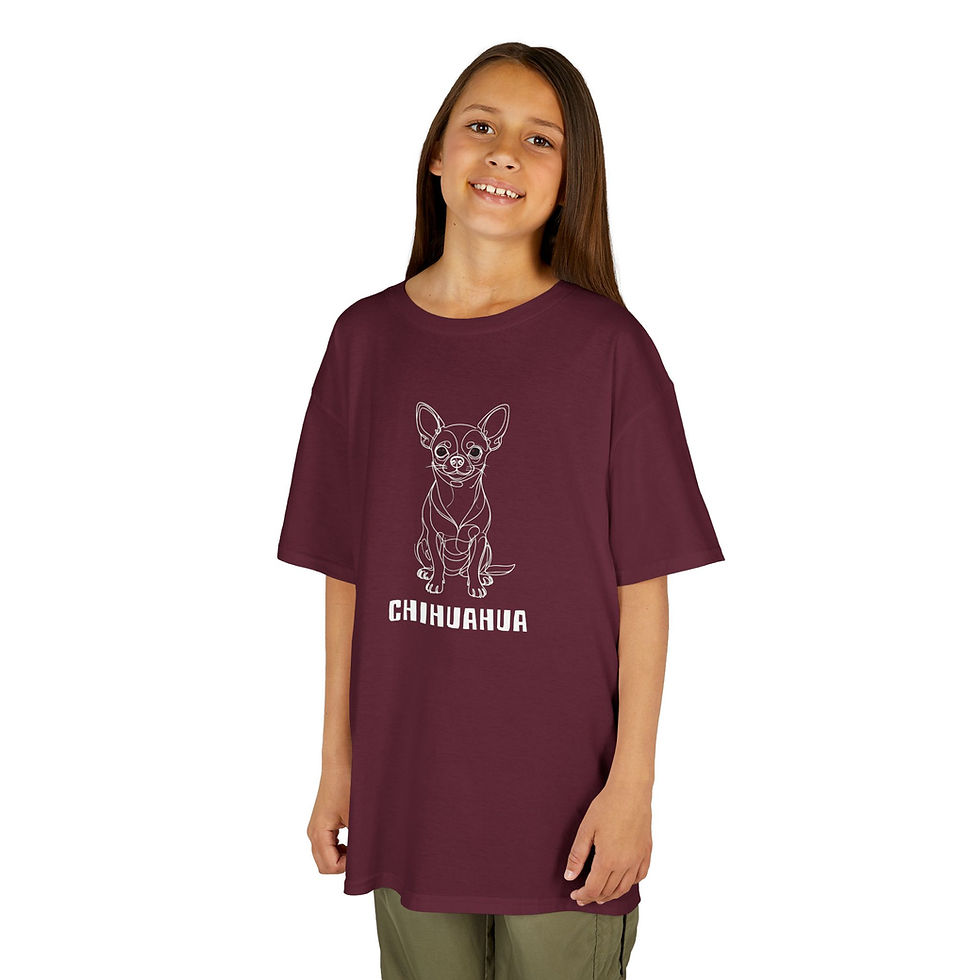 Thumbnail: Chihuahua Line Art T-Shirt — Kids | White