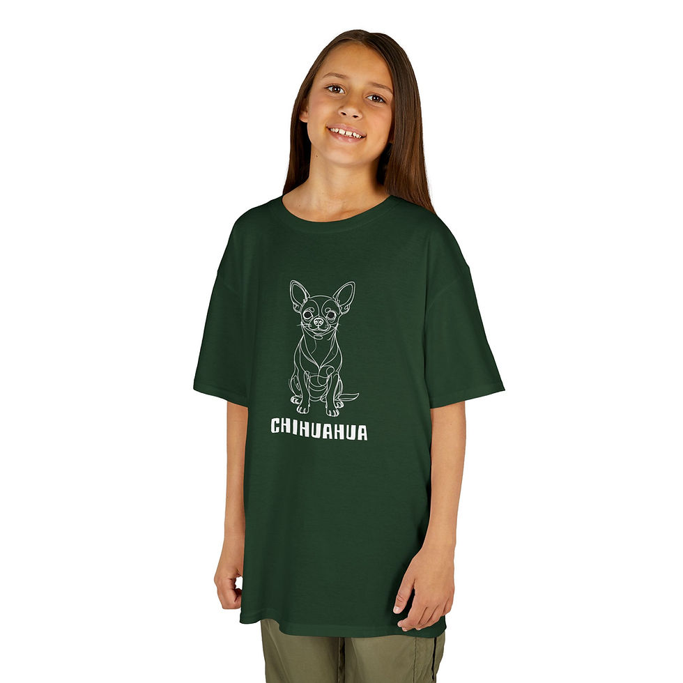 Thumbnail: Chihuahua Line Art T-Shirt — Kids | White