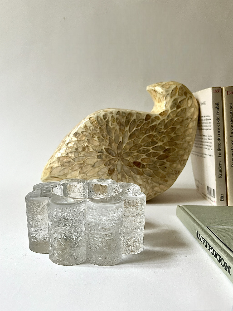 Miniature : Bougeoir en verre texturé