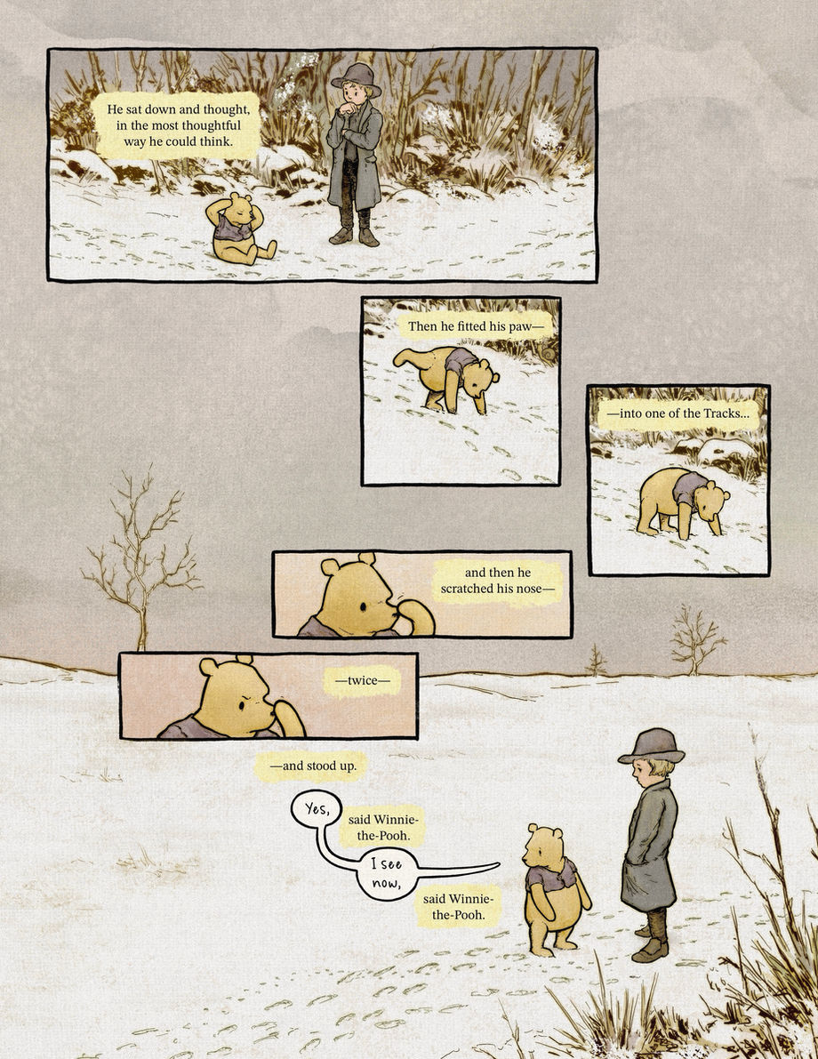 Pooh realizes he has been following his own footsteps